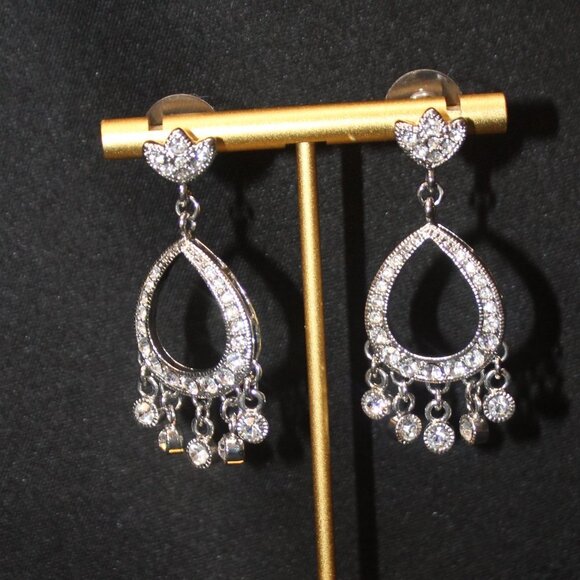 Silver CZ Chandelier Pierced Earrings - Picture 4 of 13